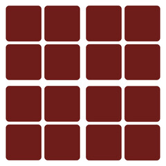 A minimalist icon representing a square grid divided into sixteen equal sections (4x4). Each section is a rounded square of dark maroon or deep red-brown