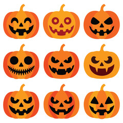 Halloween Jack-o'-Lanterns Collection with Various Spooky Faces