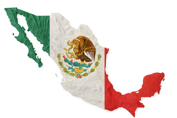 Mexico Map with National Flag – 3D PNG Isolated on White