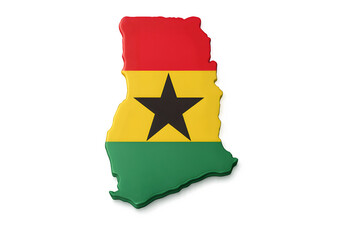 Ghana Map with National Flag – 3D PNG Isolated on White Background