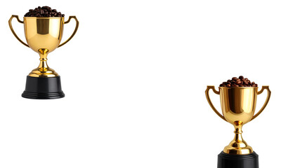 Cup full of dark roasted coffee beans on white background