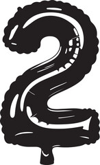 Black and White Number 2 Balloon Illustration – Festive Inflated Numeral for Celebrations, Birthdays, and Party Decor