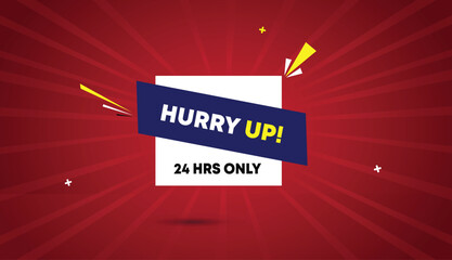 hurry up 24 Hrs Only vector art web banner template design badge label icon abstract business background white deep blue shapes bold text dark red light sun shine modern creative style graphic layout