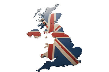 United Kingdom 3D Map with National Flag – UK Country Shape Illustration
