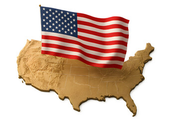 USA 3D Map with American Flag Texture – United States Country Shape Design
