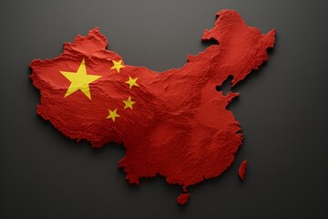 China 3D Map with National Flag Texture – Country Shape Illustration
