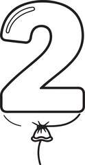 Glossy Number 2 Balloon Icon – Black and White Outline for Birthday, Anniversary, Kids Learning, Party Decor, and Celebration Themes