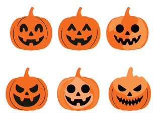 Halloween Jack-o'-Lanterns Collection with Various Spooky Faces
