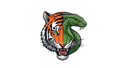 Tiger and cobra hybrid head with transparent background