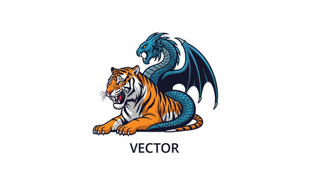 Tiger and dragon mythical creature mascot with transparent background