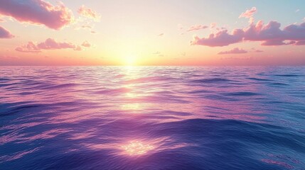 Obraz premium Wide-angle ocean view at sunset with vibrant colors reflecting in the water. Peaceful sky