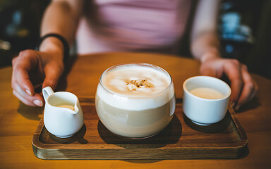 Cappuccino coffee with milk and cream