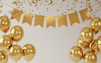 Golden balloons and confetti for a festive celebration