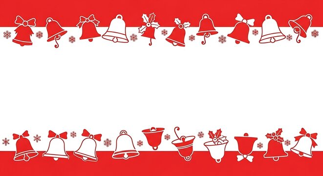 Christmas Bells and Candy Cane Border Design with Red and White Colors.