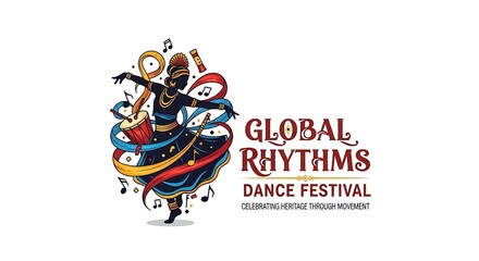 Global Rhythms Dance Festival Logo with Dancer and Musical Notes.