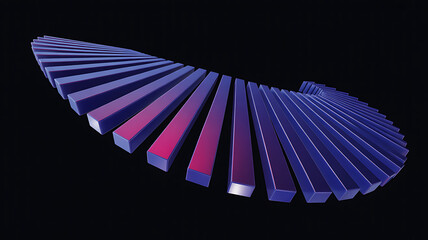 Abstract 3d spiral sculpture made of blue and purple rectangular bars