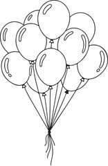 Cluster of Ten Shiny Party Balloons – Black and White Vector PNG for Celebrations, Events, Birthdays, and Festive Designs