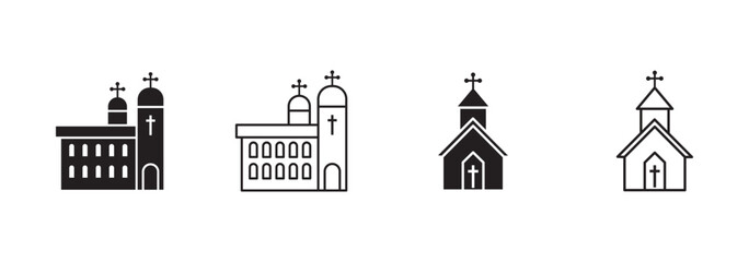 Church vector icons. Church building icon. Chapel symbols. Church silhouettes. Vector Illustration. EPS 10