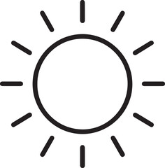 Minimalist Sun Icon – Simple Black Line Sun Symbol for Weather, Daylight, Summer, and UI Design