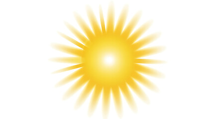 Bright yellow sunburst with radiating light rays on a white background
