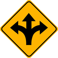 A-sign-warns-that-there-is-a-three-way-intersection-ahead.