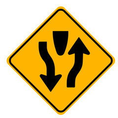 A-sign-warns-that-there-is-a-median-strip-ahead.