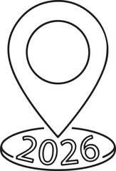 Minimalist Location Pin with 2026 Year — Vector Icon for Calendar, Event Planning, Travel, and Future Milestones