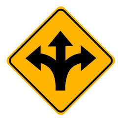 A-sign-warns-that-there-is-a-three-way-intersection-ahead.