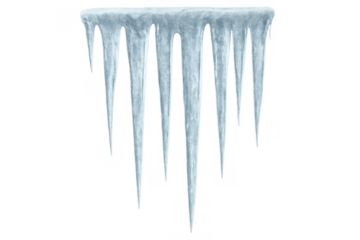 Icicles hanging, showing frozen water formation. Concept of winter, cold temperature, and icy weather conditions with transparent background