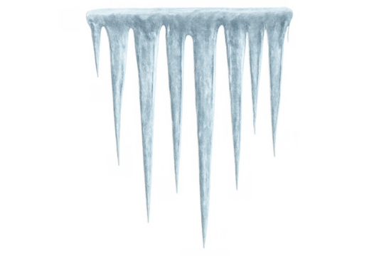 Icicles hanging, showing frozen water formation. Concept of winter, cold temperature, and icy weather conditions with transparent background