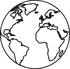 Minimalist Earth Globe Icon – Black and White Line Art of Continents Around Atlantic Ocean – High-Contrast Vector for Geography, Education, and Global Themes