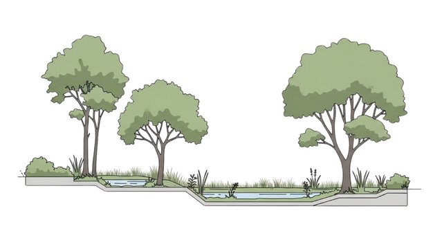 Ecological water management with constructed wetlands and trees