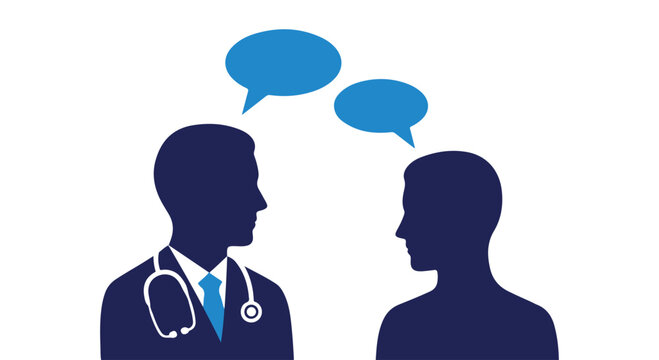 Doctor and patient talking with speech bubbles, isolated on transparent background