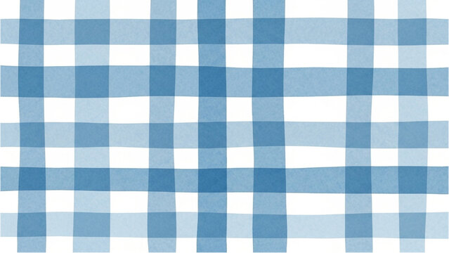Simple blue watercolor gingham pattern with intersecting stripes on a white background