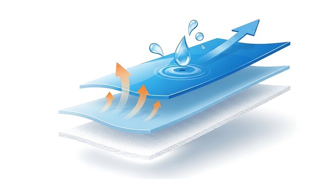 Waterproof and breathable fabric with water drop isolated on white background