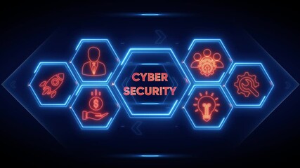 Cyber Security concept with icons and neon hexagons on dark background cybersecurity protection - Powered by Adobe