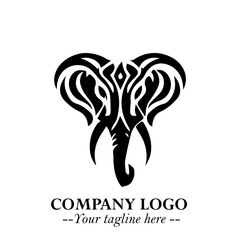 Head of Elephant Logo Company in Black on the White Background with Elegant Modern Design
