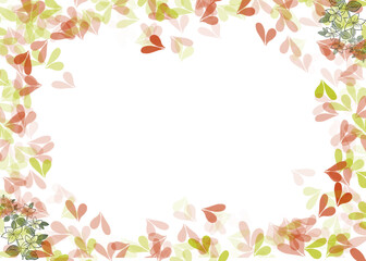 autumn watercolor leaf and petal decorative border frame in warm red orange and green colors