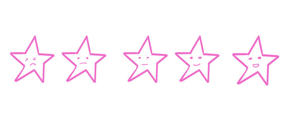 hand drawn colorful five stars rating concept on transparent background
