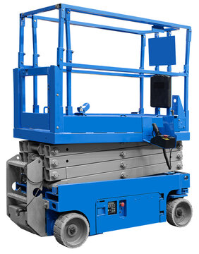 Side view blue hydraulic scissor lift