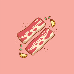 Cartoon Raw Pork Slice Meat Food Illustration