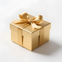 Fototapeta premium Golden Gift Box with Ribbon Isolated on White Background
