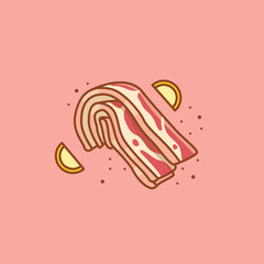 Cartoon Raw Pork Slice Meat Food Illustration