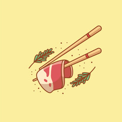 Cartoon Raw Pork Slice Meat Food Illustration