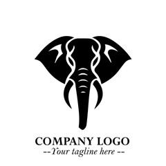 Head of Elephant Logo Company in Black on the White Background with Elegant Modern Design