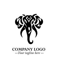 Head of Elephant Logo Company in Black on the White Background with Elegant Modern Design