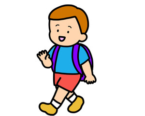 手を振って帰る茶髪の男の子