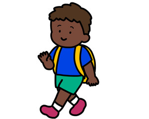 手を振って帰る黒人の男の子