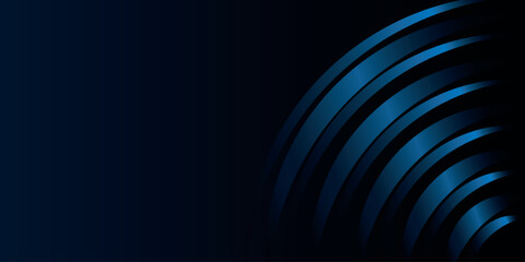 Abstract dark blue background with modern and futuristic blue curved shapes. 3D background design with luxurious blue circle lines.