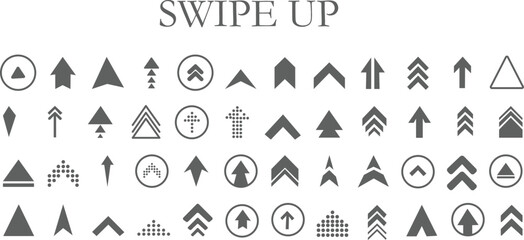 Swipe icon set. Swipe up arrow icons. Arrow buttons for social media. Scroll pictogram. Web icons. Vector illustration. Concepts for Web and Mobile Applications Blue color.